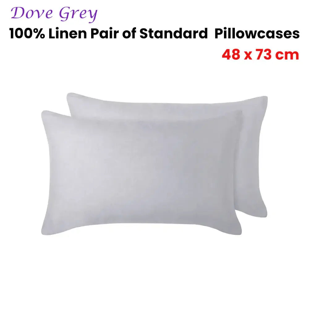 Vintage Design Homewares 100% Linen Pair of Standard Pillowcases Dove Grey 48 x 73 cm - Home & Garden > Bedding >