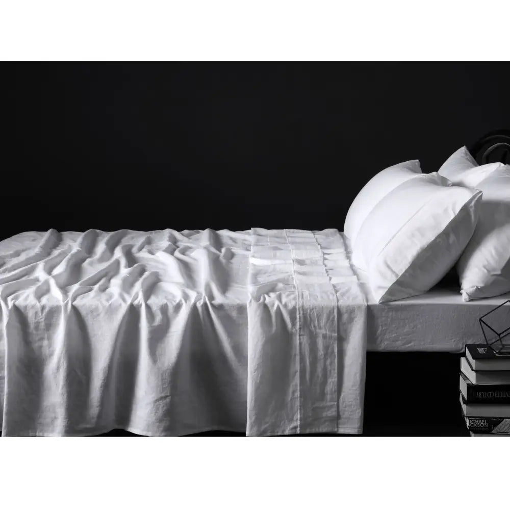Vintage Design Homewares 100% Linen White Sheet Set KING SINGLE - Home & Garden > Bedding > Bed Sheets