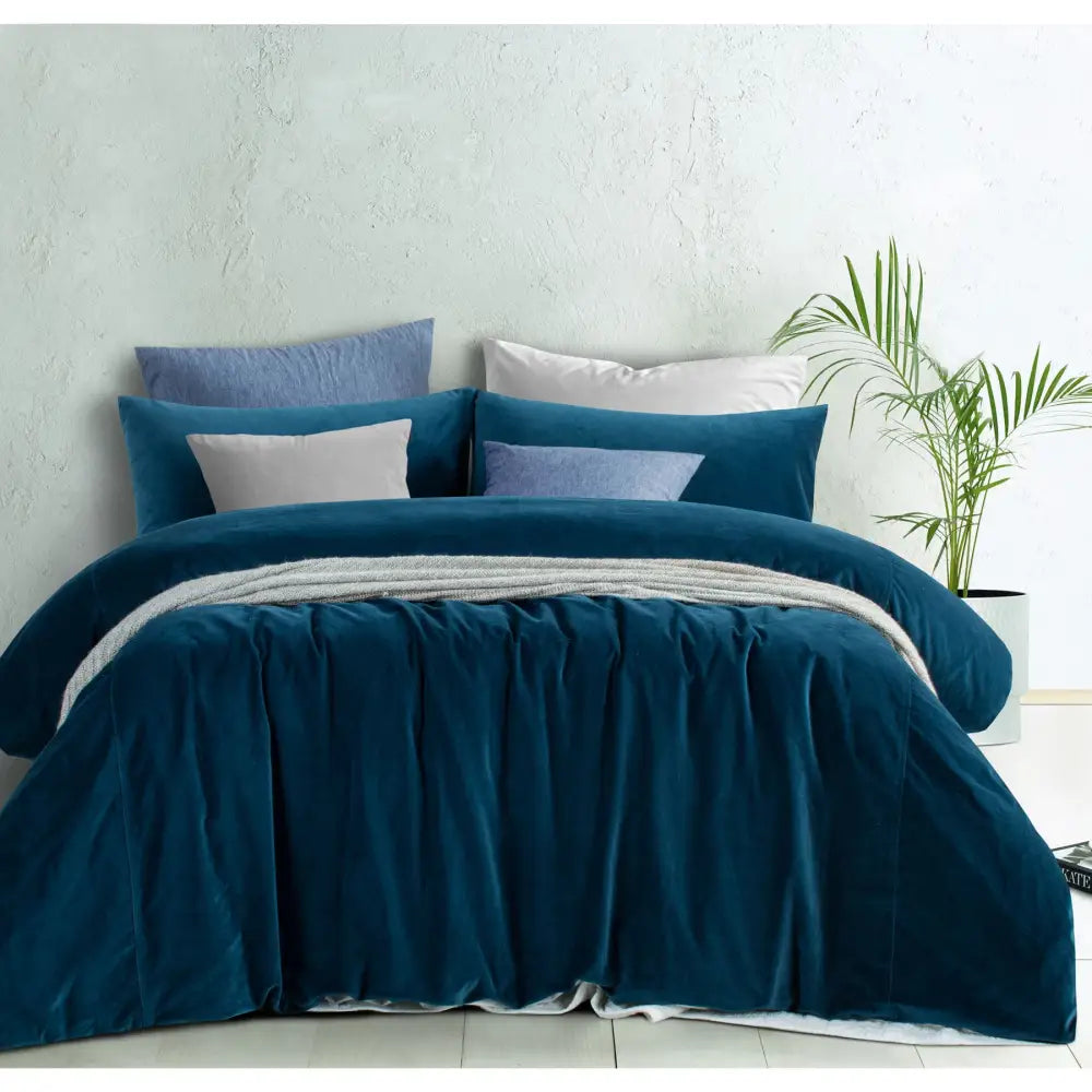 Vintage Design Homewares Cotton Velvet Quilt Cover Set Riverland Blue Queen - Home & Garden > Decor > Garden Ornaments