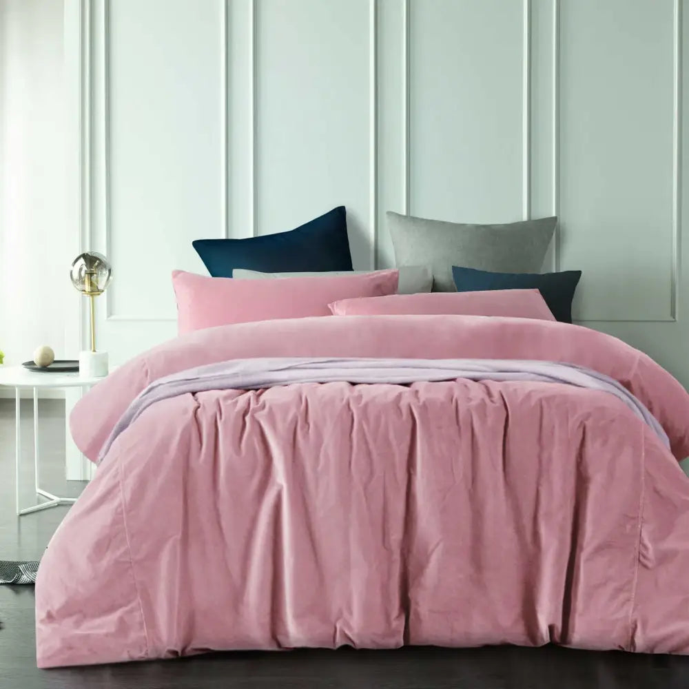 Vintage Design Homewares Cotton Velvet Quilt Cover Set Smokey Rose King - Home & Garden > Decor > Garden Ornaments