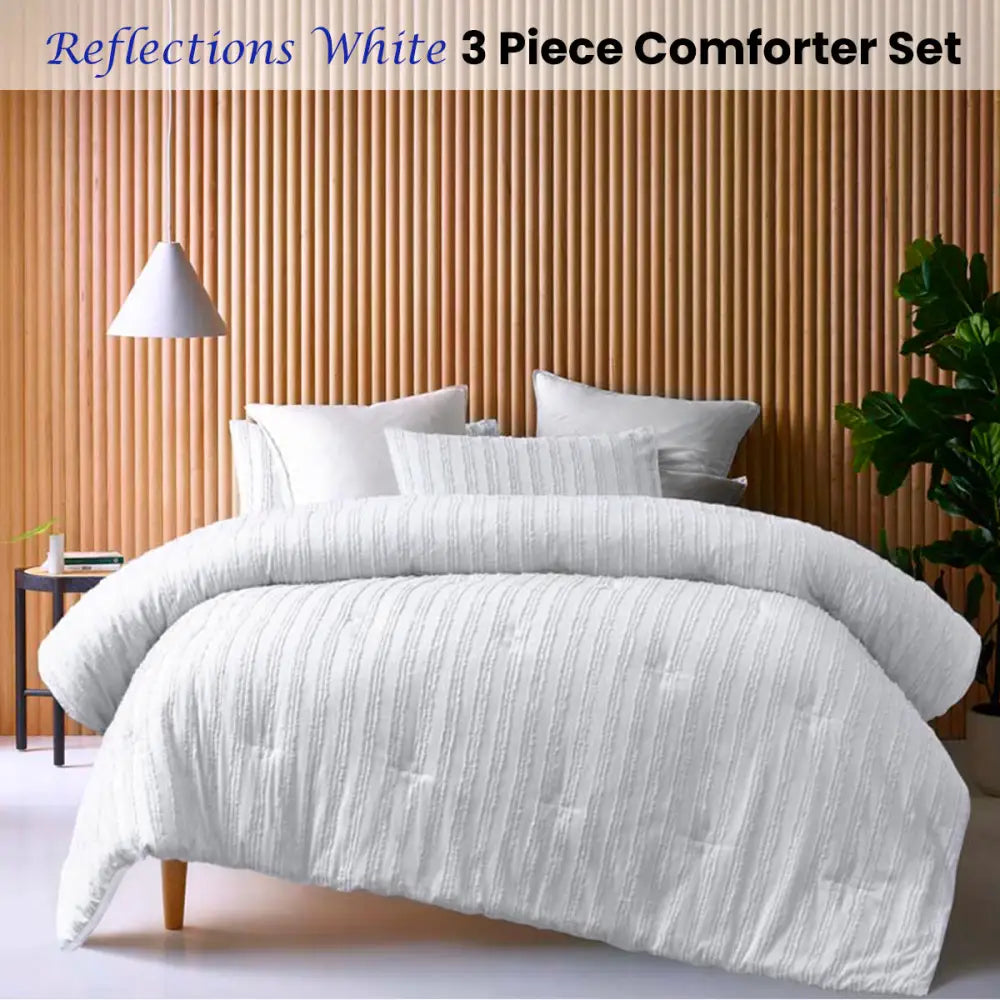 Vintage Design Homewares Reflections White 3 Piece Comforter Set King - Home & Garden > Bedding