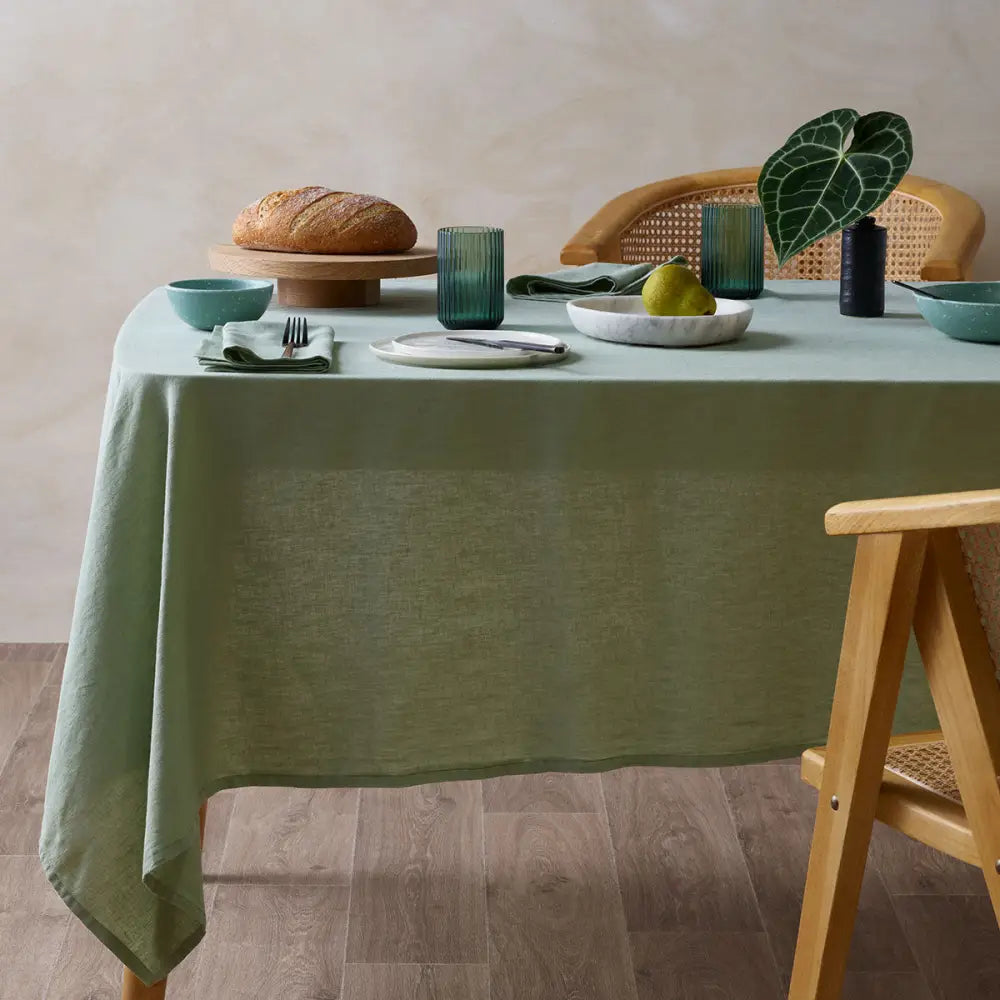 Vintage Design Homewares Sage Vintage Washed Linen Cotton Tablecloth 150x230cm - Home & Garden > Kitchenware