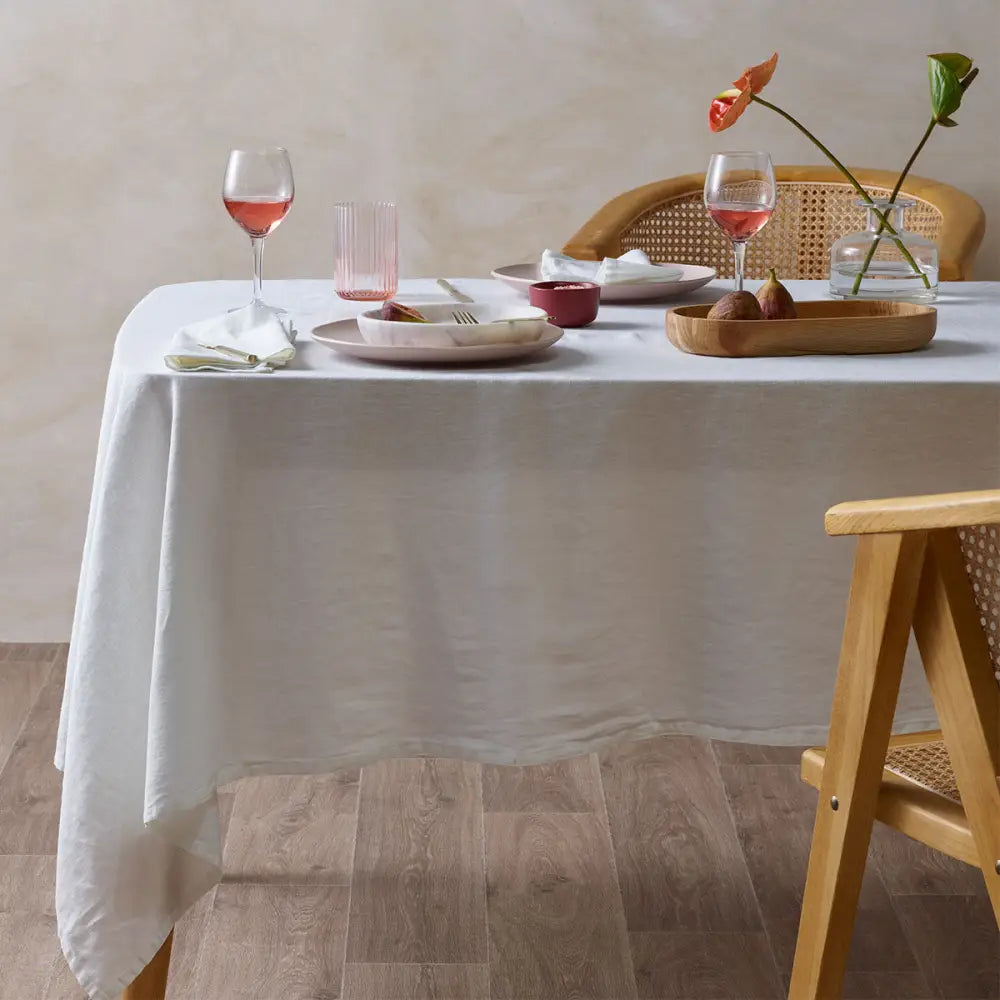 Vintage Design Homewares White Vintage Washed Linen Cotton Tablecloth 150x275cm - Home & Garden > Kitchenware