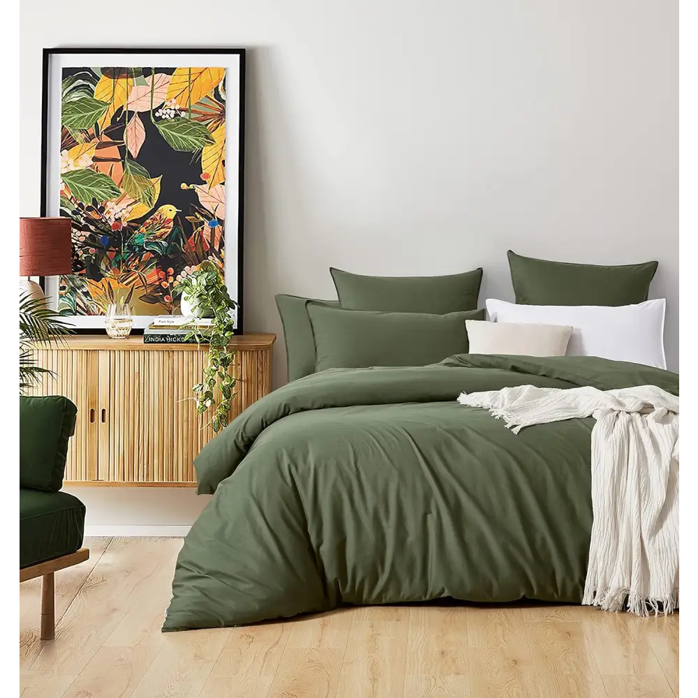 Vintage Washed 100% Cotton European Pillowcase - Luxurious European Pillow Cover - Khaki Green - Home & Garden >