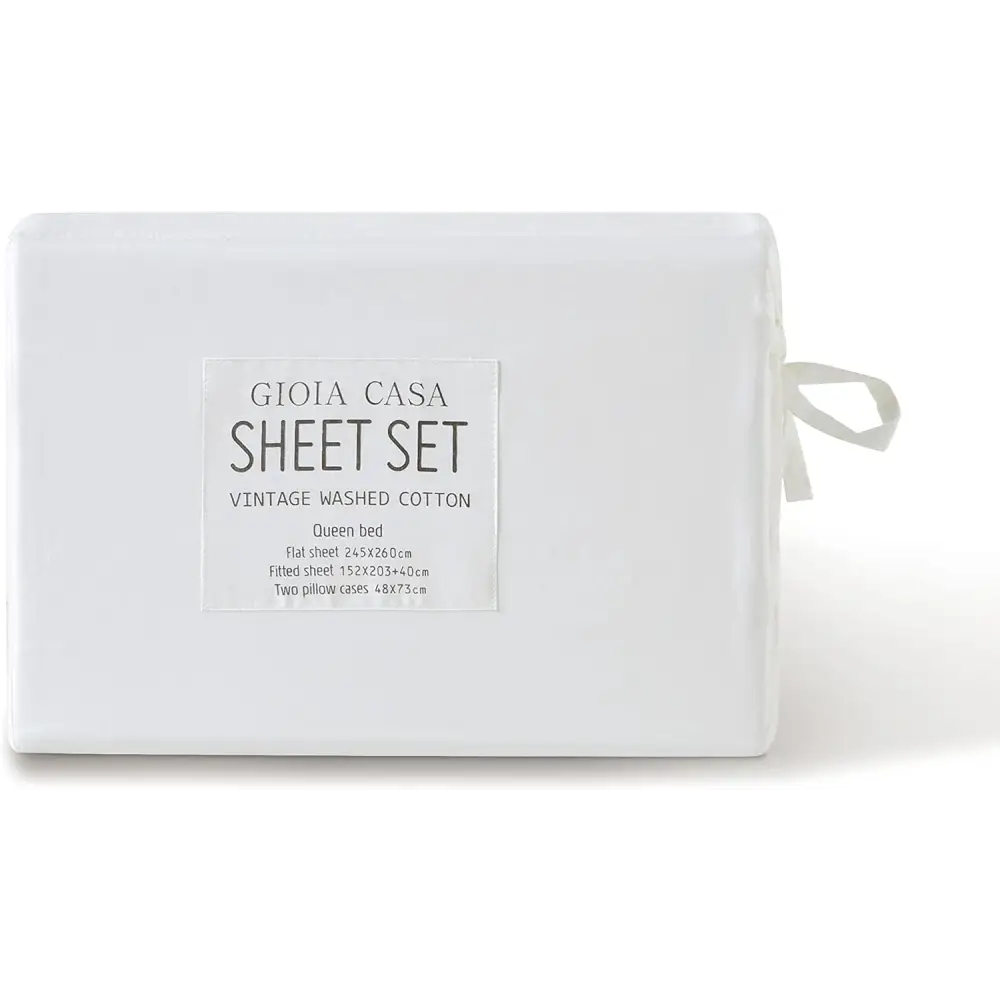 Vintage Washed 100% Cotton Sheet Set with 2 Pillowcases - White - King Size - Home & Garden > Bedding > Bed Sheets