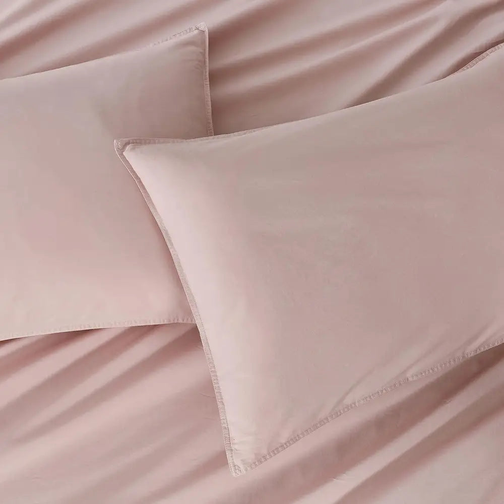 Soft pink Vintage Washed 100% Cotton Standard Pillowcase with gentle folds and envelope closure