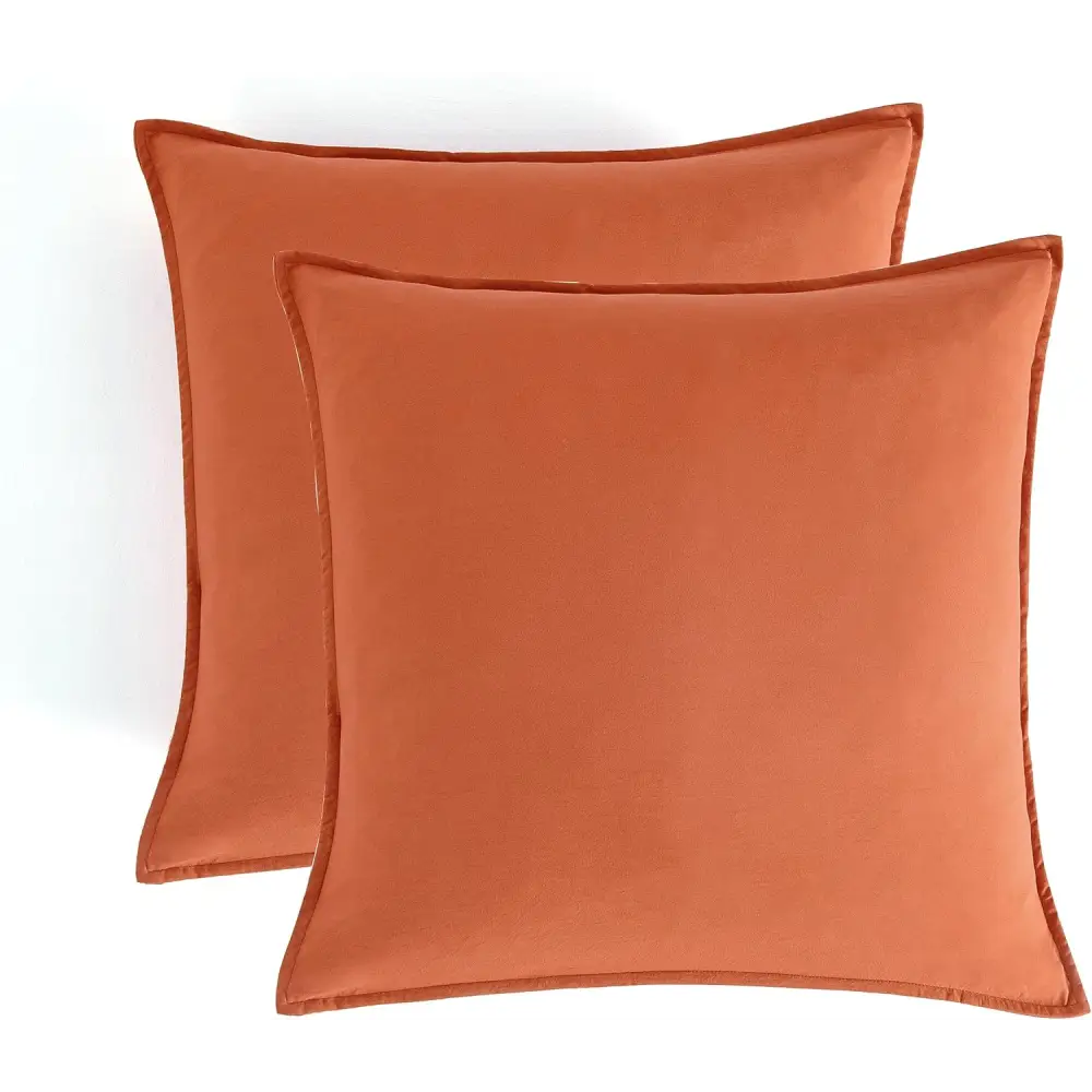 Vintage Washed Microfibre European Pillowcases - Set of 2 Luxurious European Pillow Covers - Terracotta - Home & Garden