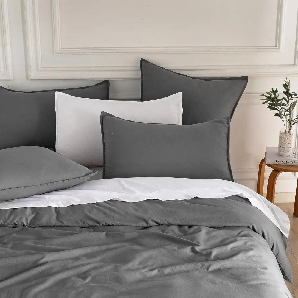 Vintage Washed Microfibre European Pillowcases - Set of 2 Luxurious European Pillow Covers - Grey - Home & Garden >