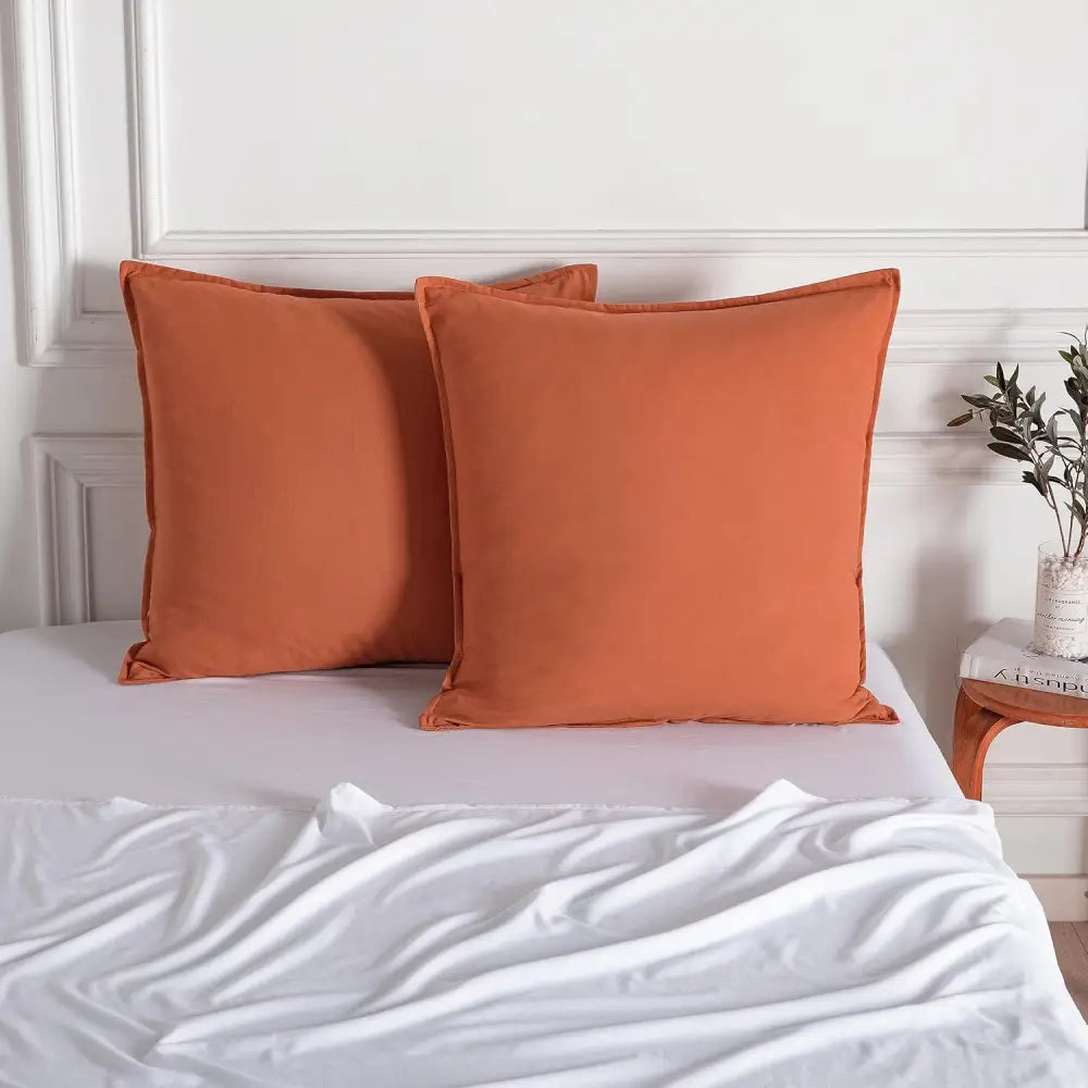 Vintage Washed Microfibre European Pillowcases - Set of 2 Luxurious European Pillow Covers - Terracotta - Home & Garden