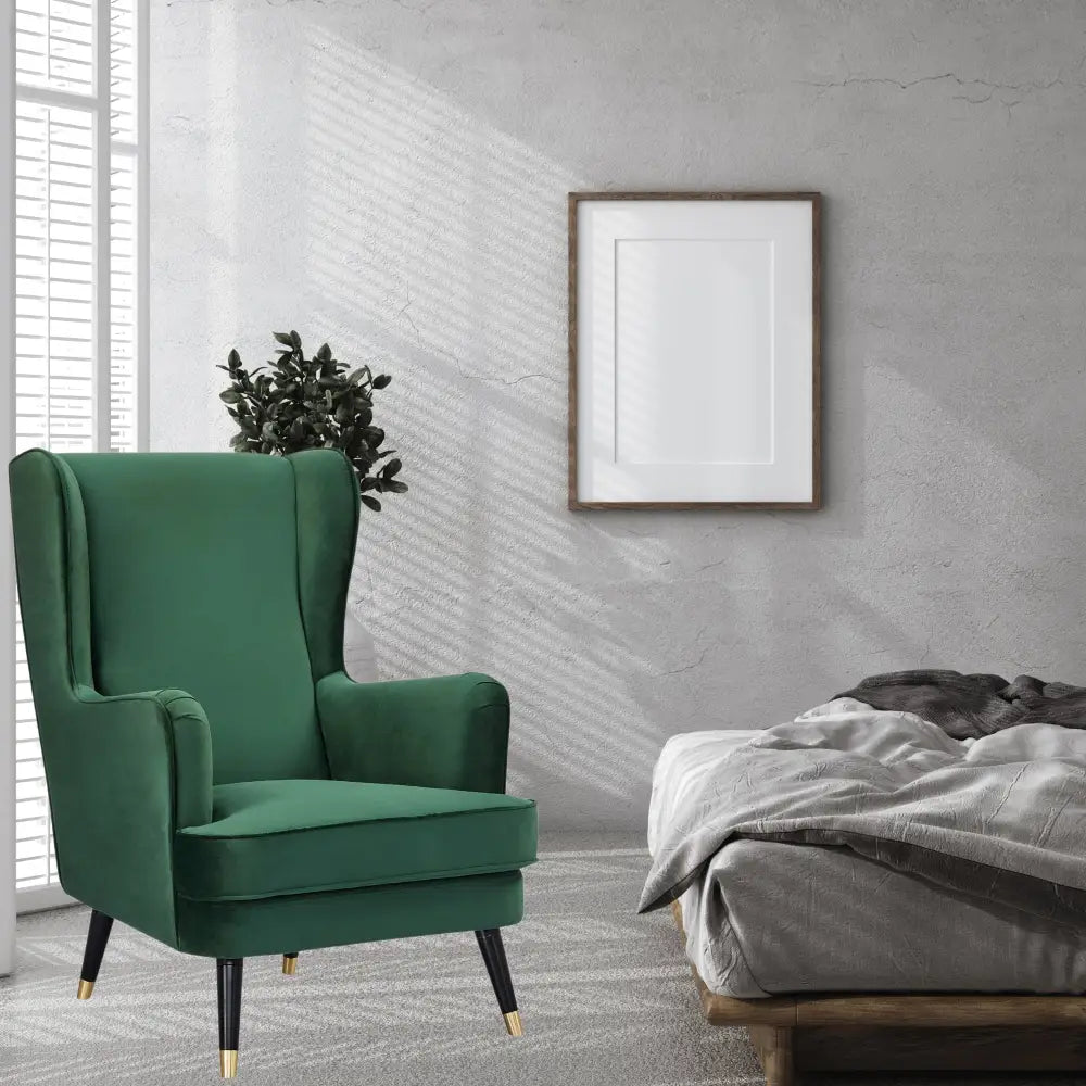 Vivian Accent Sofa Arm Chair Fabric Uplholstered Lounge Couch - Green - Furniture > Sofas