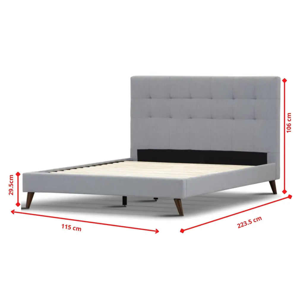 Volga King Single Bed Platform Frame Fabric Upholstered Mattress Base - Grey - Furniture > Bedroom