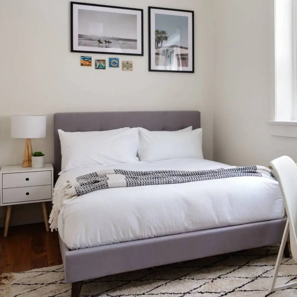 Volga King Single Bed Platform Frame Fabric Upholstered Mattress Base - Grey - Furniture > Bedroom