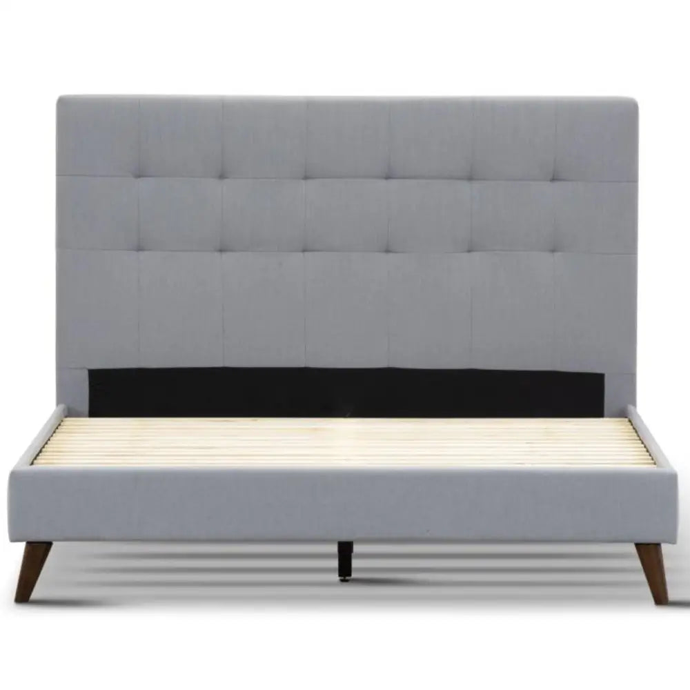 Volga King Single Bed Platform Frame Fabric Upholstered Mattress Base - Grey - Furniture > Bedroom