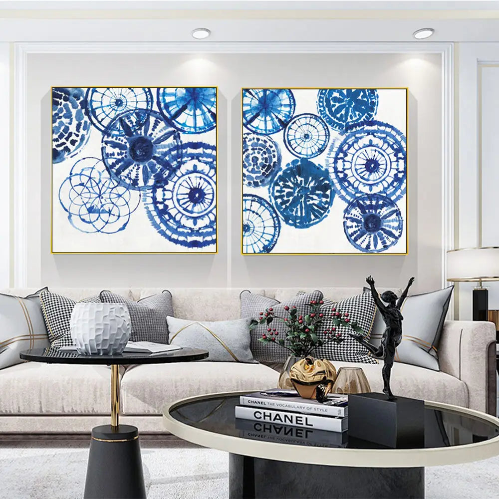 Wall Art 100cmx100cm Blue Day 2 Sets Gold Frame Canvas - Home & Garden > Wall Art