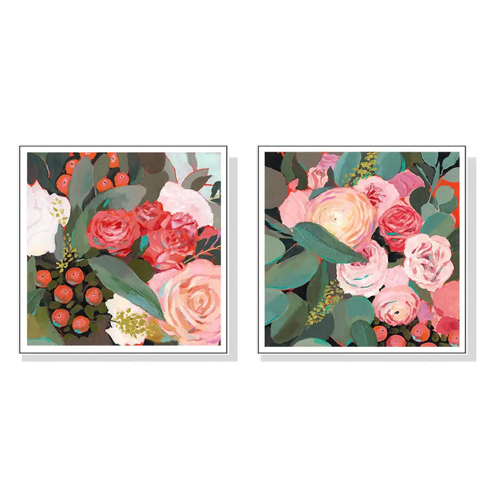 Wall Art 100cmx100cm Eucalyptus Bouquet 2 Sets White Frame Canvas - Home & Garden > Wall Art
