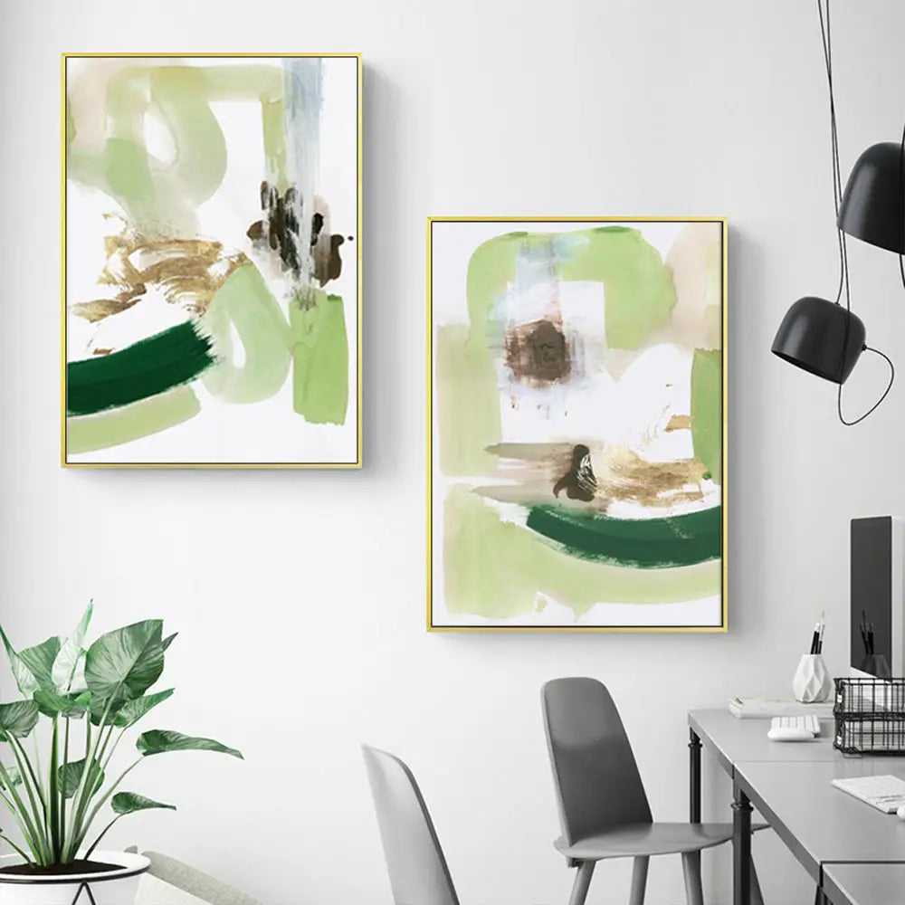 Wall Art 100cmx150cm Abstract Green Mint 2 Sets Gold Frame Canvas - Home & Garden > Wall Art