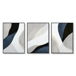 Wall Art 100cmx150cm Abstract Navy Blue 3 Sets Black Frame Canvas - Home & Garden > Wall Art