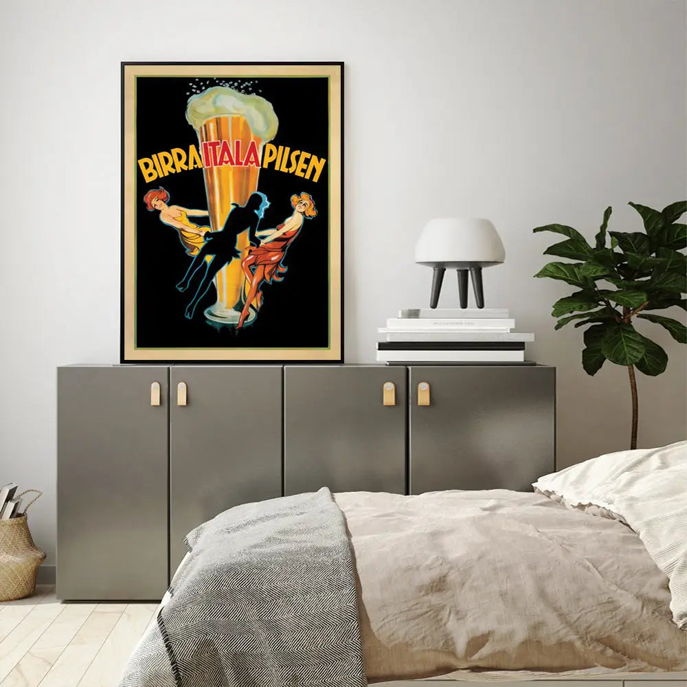 Wall Art 100cmx150cm Birra Itala Pilsen Black Frame Canvas - Home & Garden > Wall Art