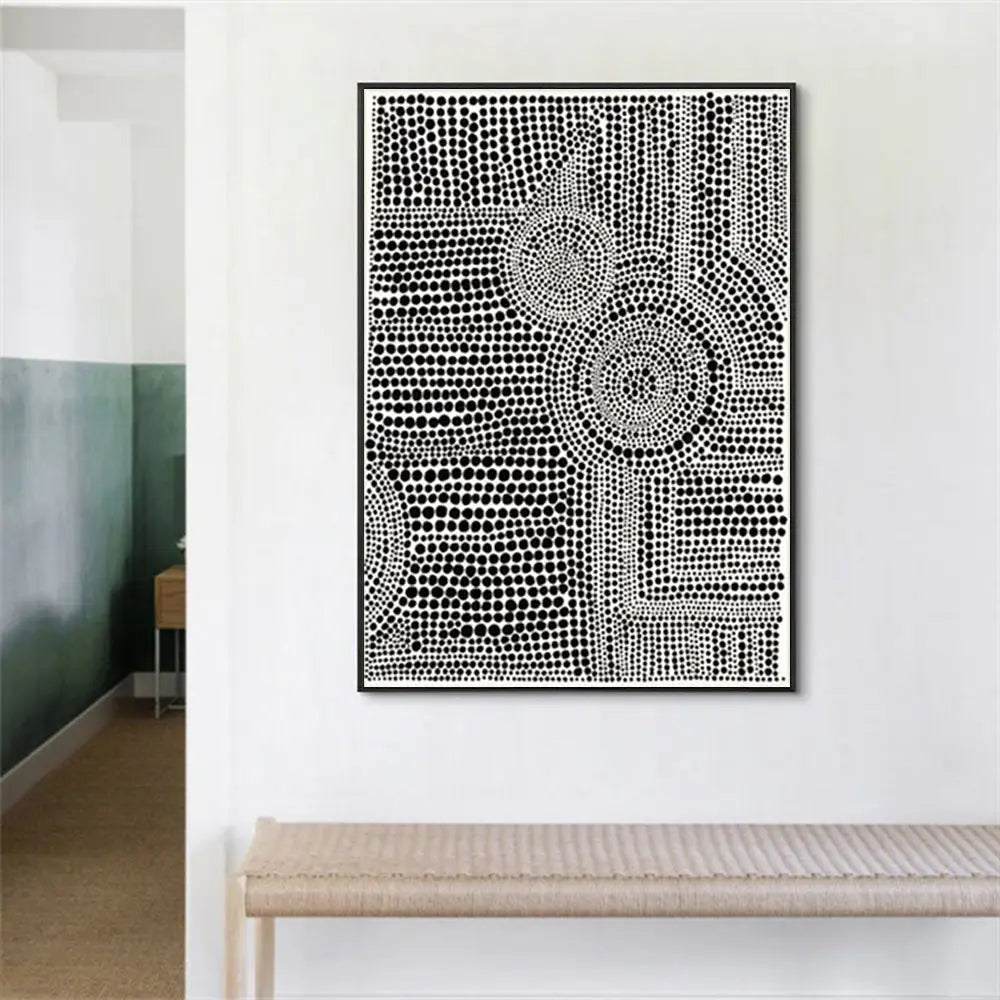 Wall Art 100cmx150cm Clustered Dots A Black Frame Canvas - Home & Garden > Wall Art