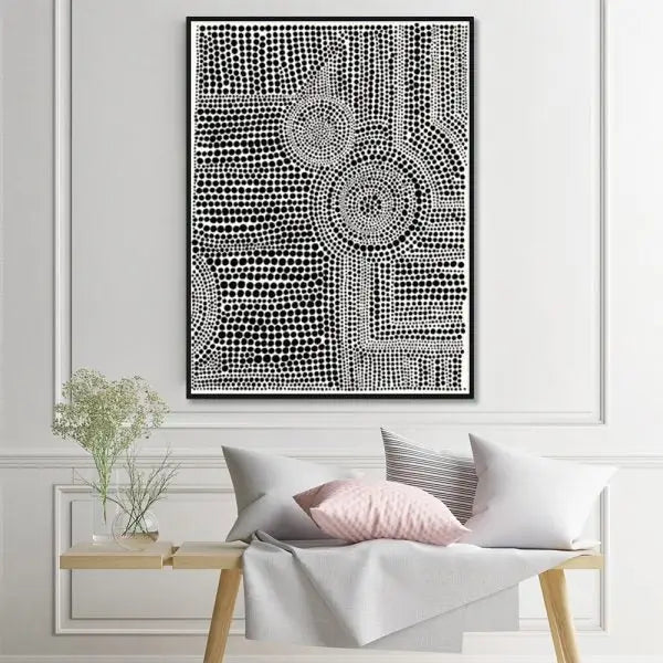 Wall Art 100cmx150cm Clustered Dots A Black Frame Canvas - Home & Garden > Wall Art