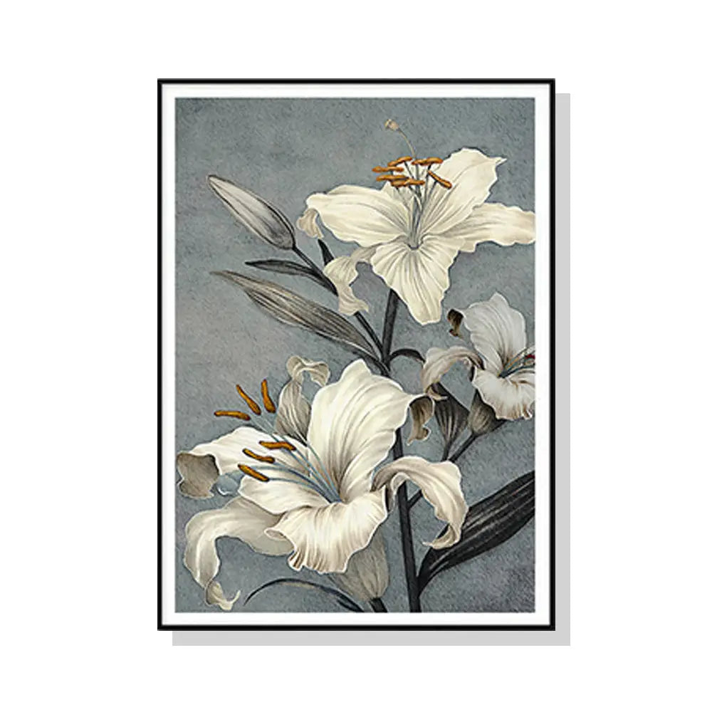 Wall Art 100cmx150cm Floral Lily II Black Frame Canvas - Home & Garden > Wall Art