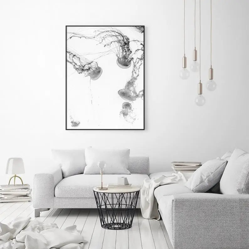 Wall Art 100cmx150cm Jellyfish Black Frame Canvas - Home & Garden > Wall Art