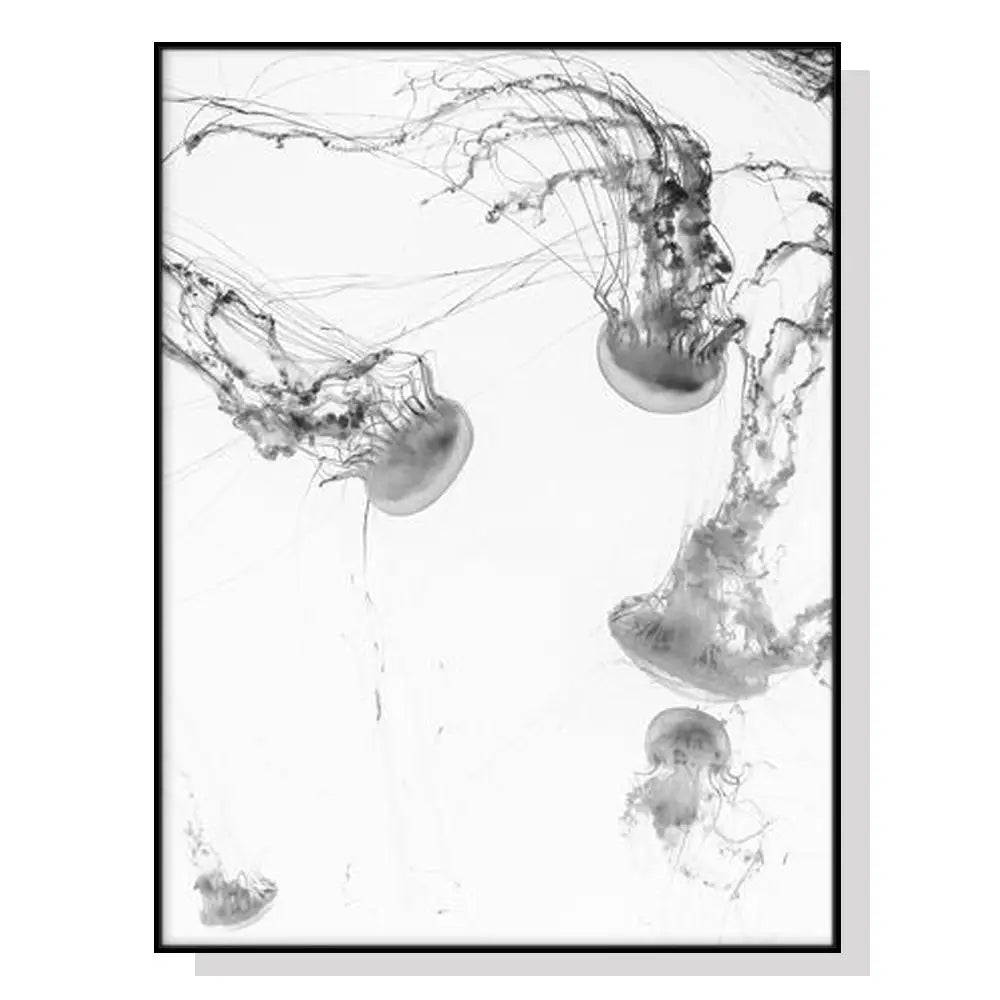 Wall Art 100cmx150cm Jellyfish Black Frame Canvas - Home & Garden > Wall Art