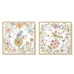 Wall Art 40cmx40cm Floral birds 2 Sets Gold Frame Canvas - Home & Garden > Wall Art