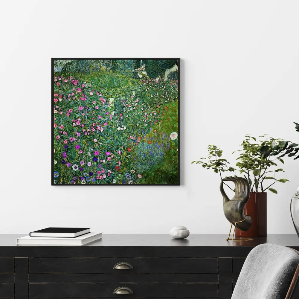 Wall Art 40cmx40cm Italian garden by Gustav Klimt Black Frame Canvas - Home & Garden > Wall Art