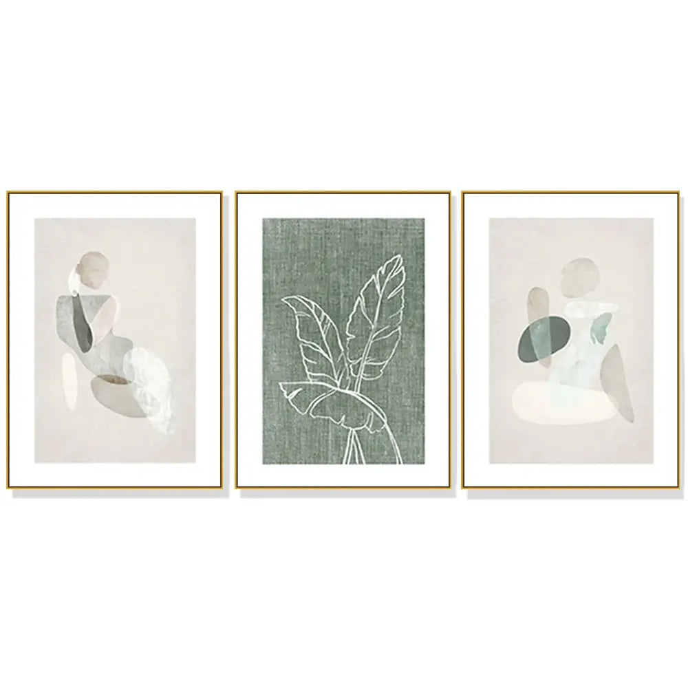 Wall Art 40cmx60cm Abstract body and leaves 3 Sets Gold Frame Canvas - Home & Garden > Wall Art