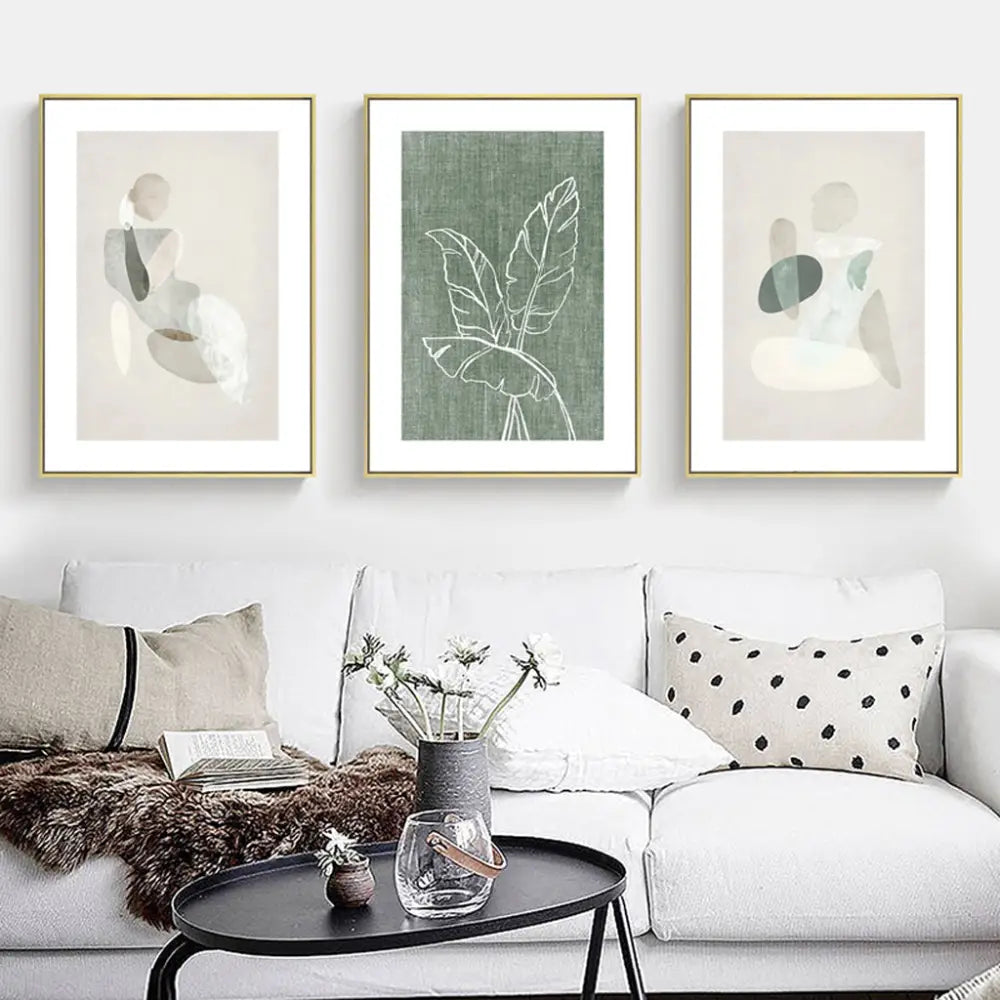 Wall Art 40cmx60cm Abstract body and leaves 3 Sets Gold Frame Canvas - Home & Garden > Wall Art
