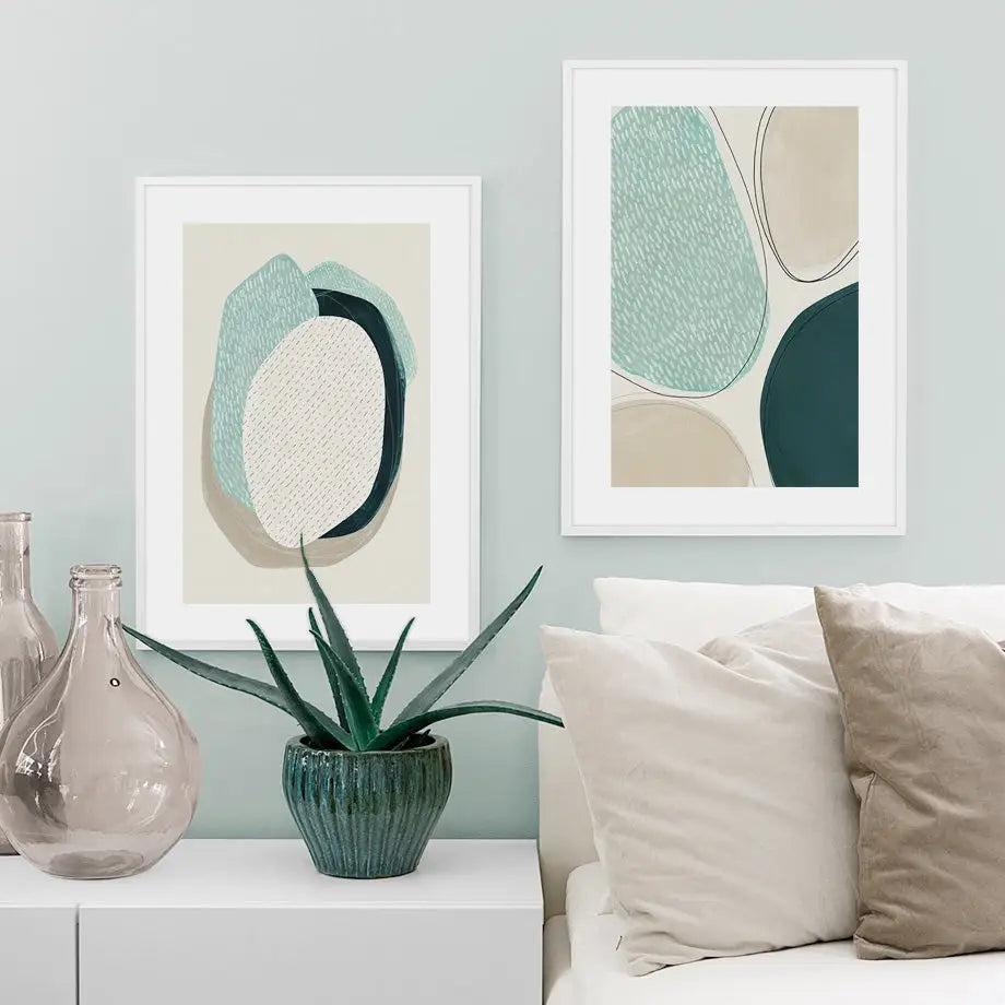 Wall Art 40cmx60cm Abstract Green Circle 2 Sets White Frame Canvas - Home & Garden > Wall Art