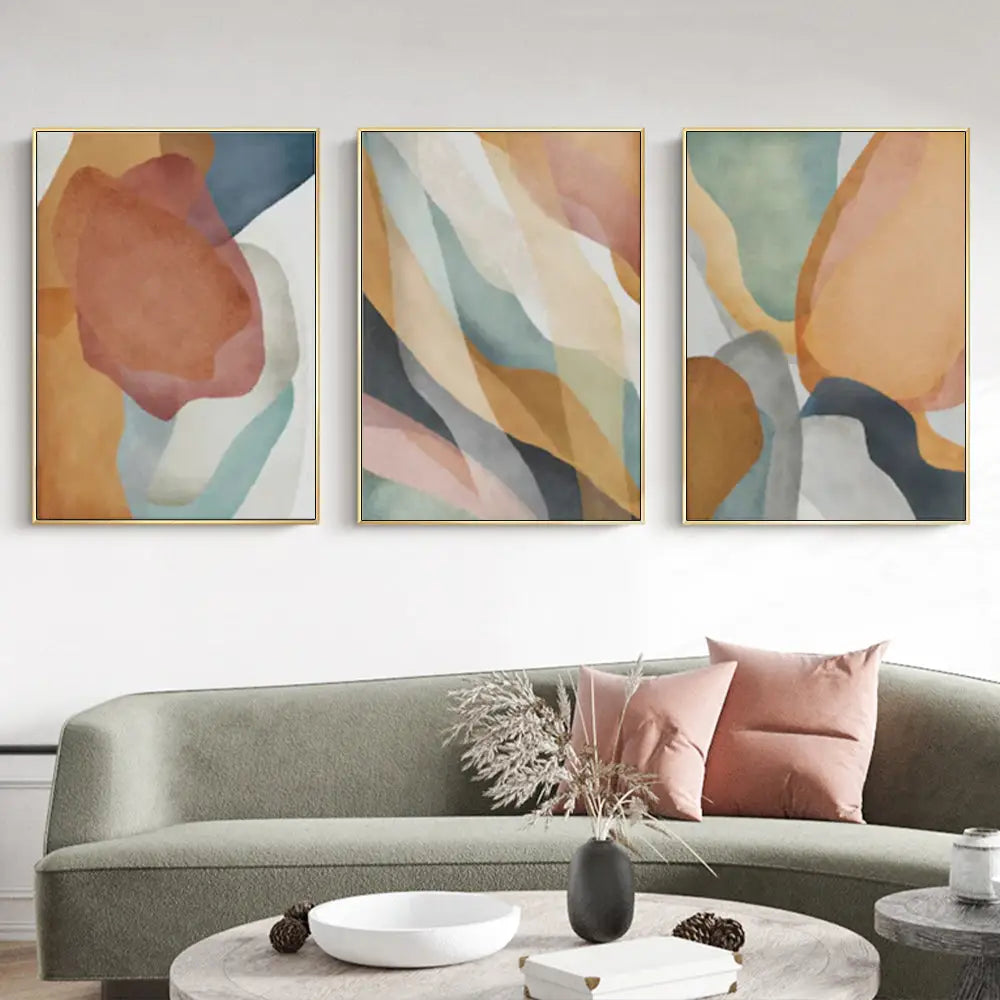 Wall Art 40cmx60cm Abstract Orange 3 Sets Gold Frame Canvas - Home & Garden > Wall Art