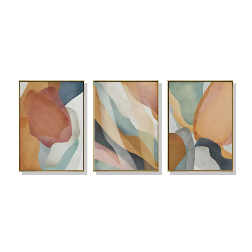 Wall Art 40cmx60cm Abstract Orange 3 Sets Gold Frame Canvas - Home & Garden > Wall Art