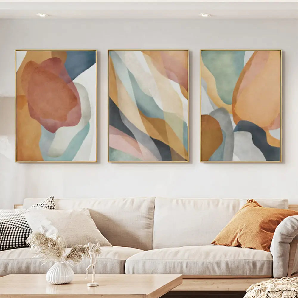 Wall Art 40cmx60cm Abstract Orange 3 Sets Gold Frame Canvas - Home & Garden > Wall Art