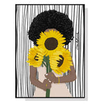 Wall Art 40cmx60cm African Woman Sunflower Black Frame Canvas - Home & Garden > Wall Art