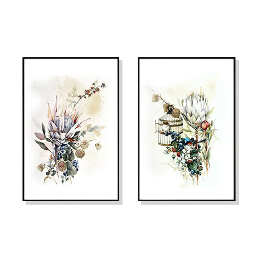 Wall Art 40cmx60cm Berries And Protea 2 Sets Black Frame Canvas - Home & Garden > Wall Art