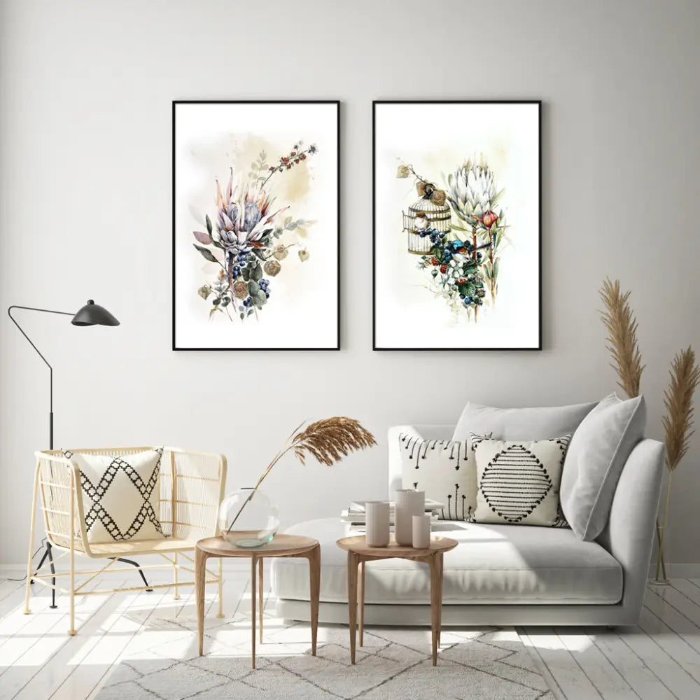 Wall Art 40cmx60cm Berries And Protea 2 Sets Black Frame Canvas - Home & Garden > Wall Art