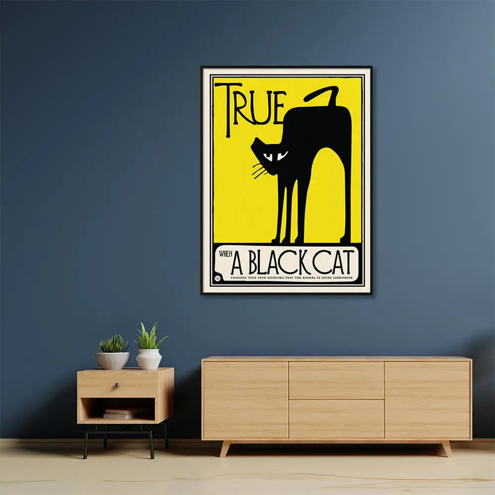 Wall Art 40cmx60cm Black Cat Black Frame Canvas - Home & Garden > Wall Art