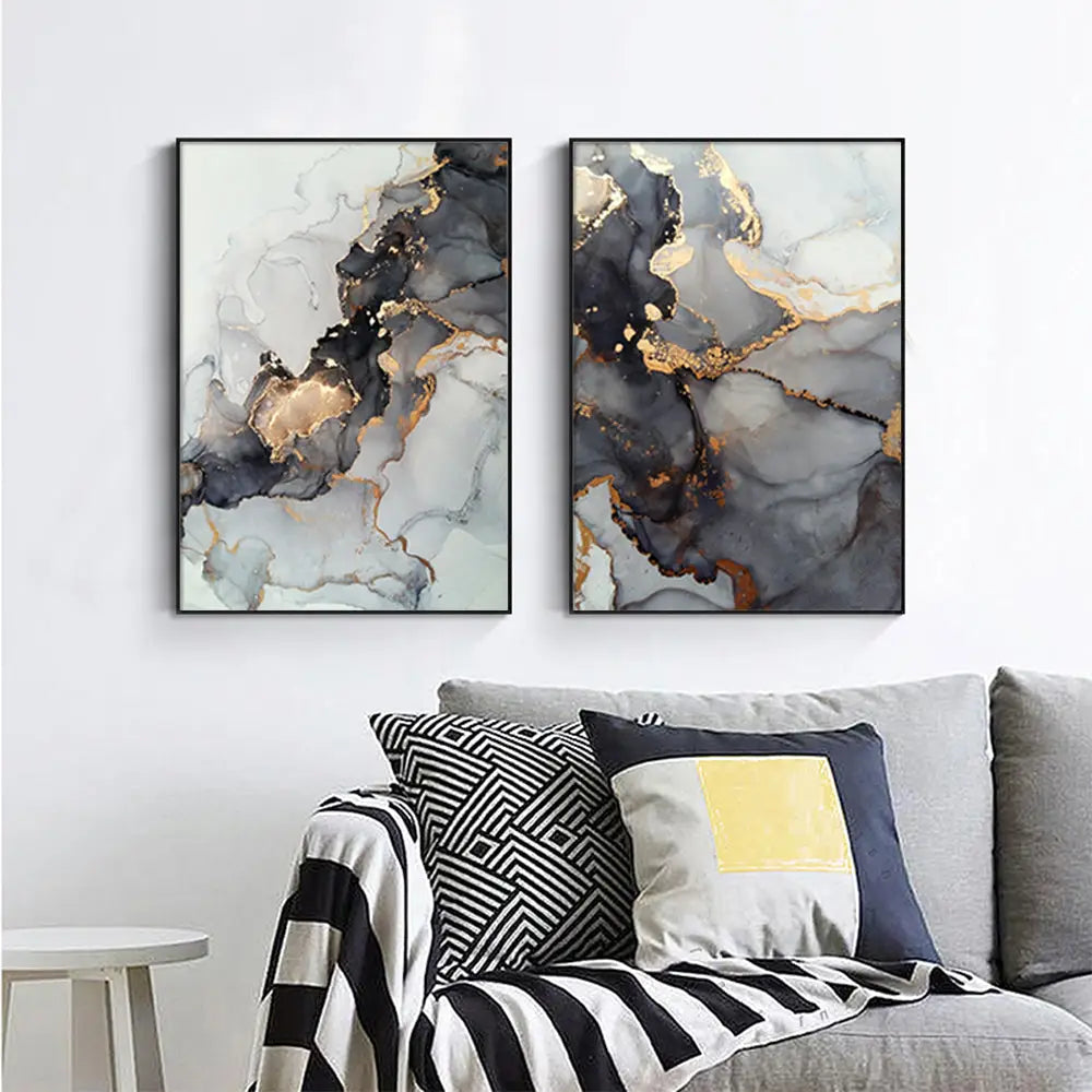 Wall Art 40cmx60cm Black Splash 2 Sets Black Frame Canvas - Home & Garden > Wall Art