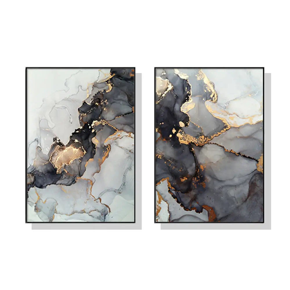 Wall Art 40cmx60cm Black Splash 2 Sets Black Frame Canvas - Home & Garden > Wall Art