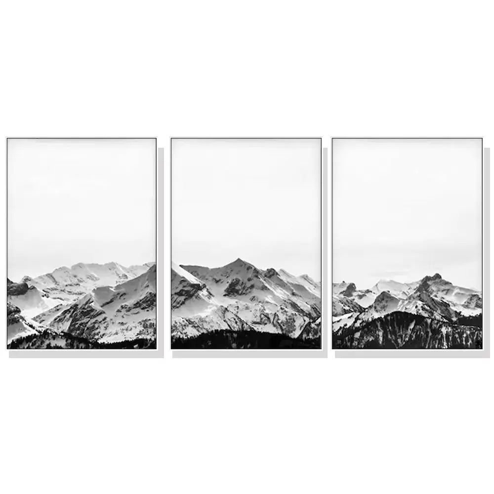 Wall Art 40cmx60cm Black White Mountain 3 Sets White Frame Canvas - Home & Garden > Wall Art