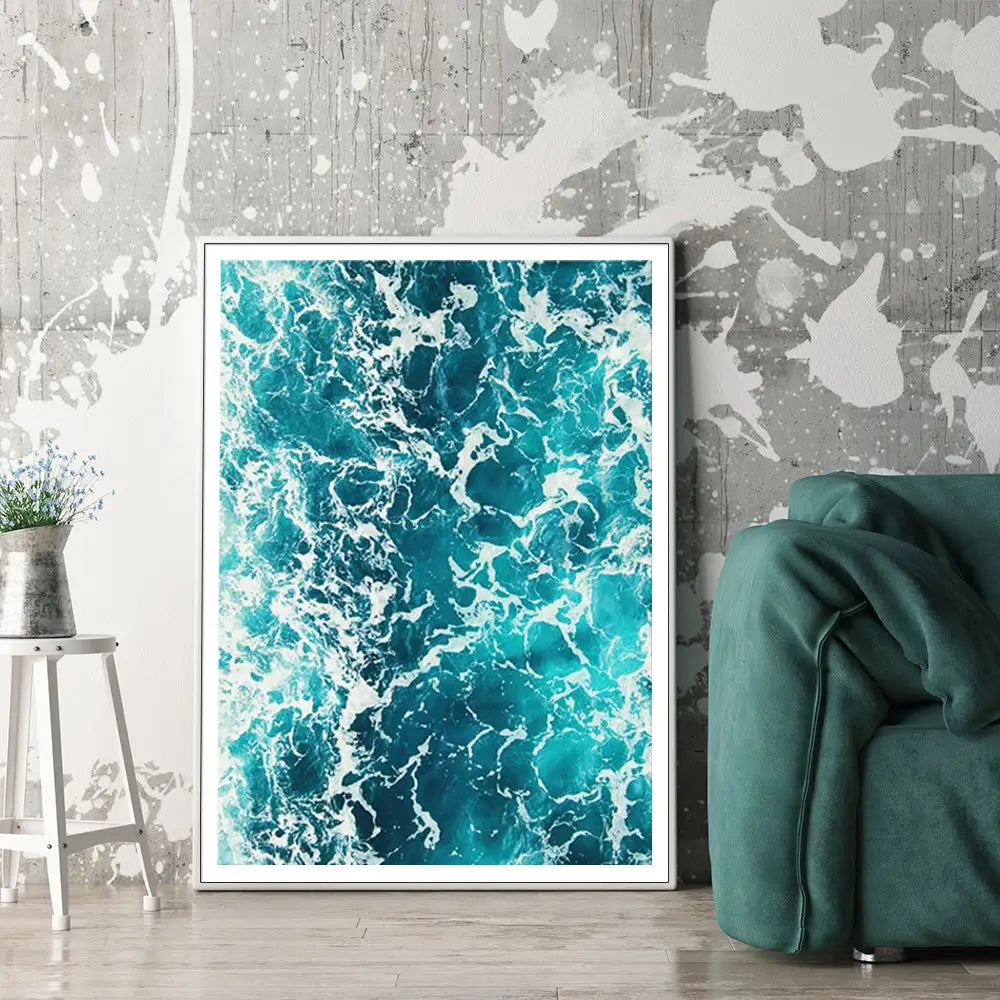 Wall Art 40cmx60cm Blue Ocean White Frame Canvas - Home & Garden > Wall Art