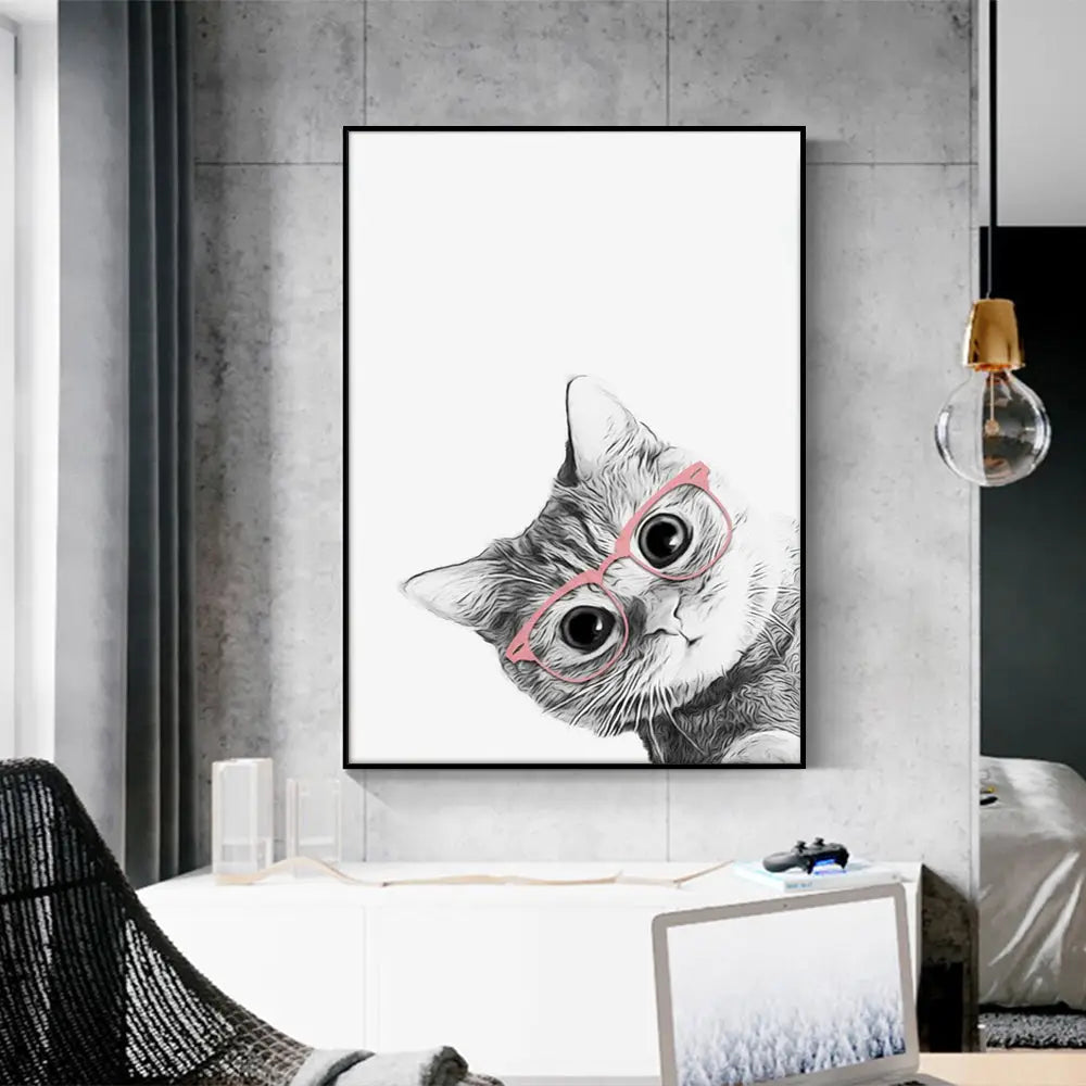 Wall Art 40cmx60cm Cat With Glasses Black Frame Canvas - Home & Garden > Wall Art