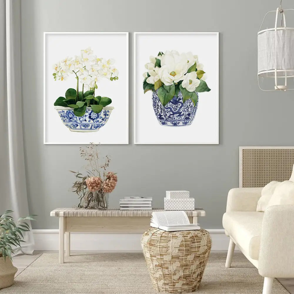 Wall Art 40cmx60cm Elegant Flower 2 Sets White Frame Canvas - Home & Garden > Wall Art