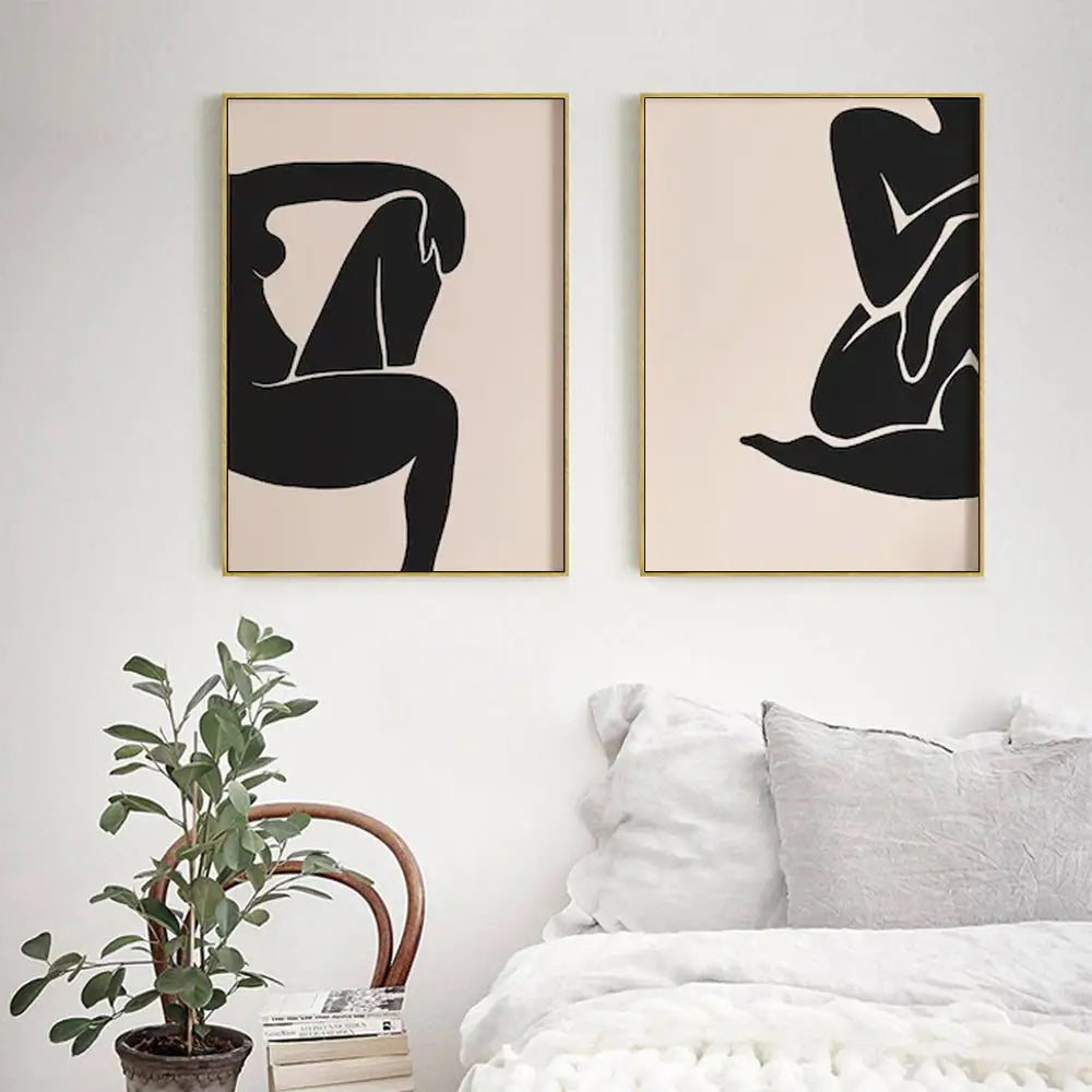 Wall Art 40cmx60cm Female Figure 2 Sets Gold Frame Canvas - Home & Garden > Wall Art