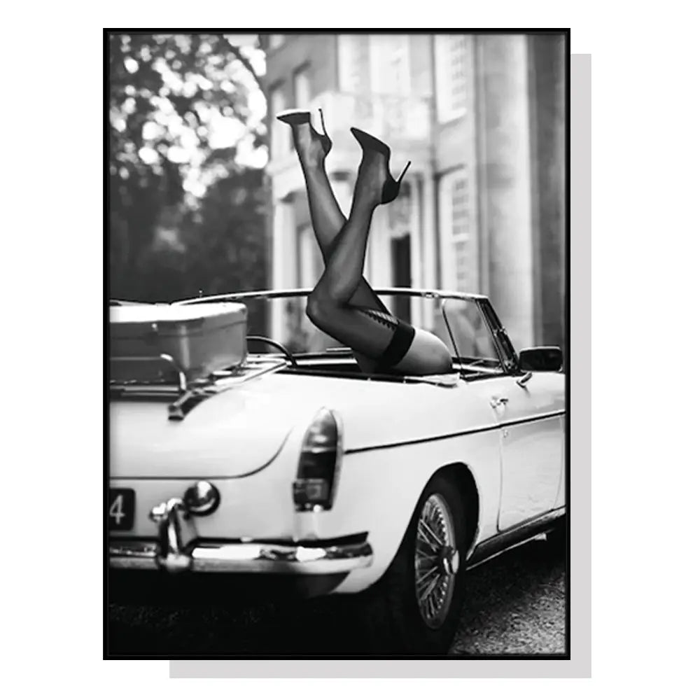 Wall Art 40cmx60cm High Heels in Classic Car Black Frame Canvas - Home & Garden > Wall Art