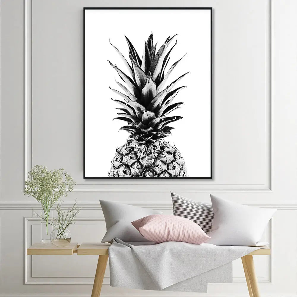 Wall Art 40cmx60cm Pineapple Black Frame Canvas - Home & Garden > Wall Art