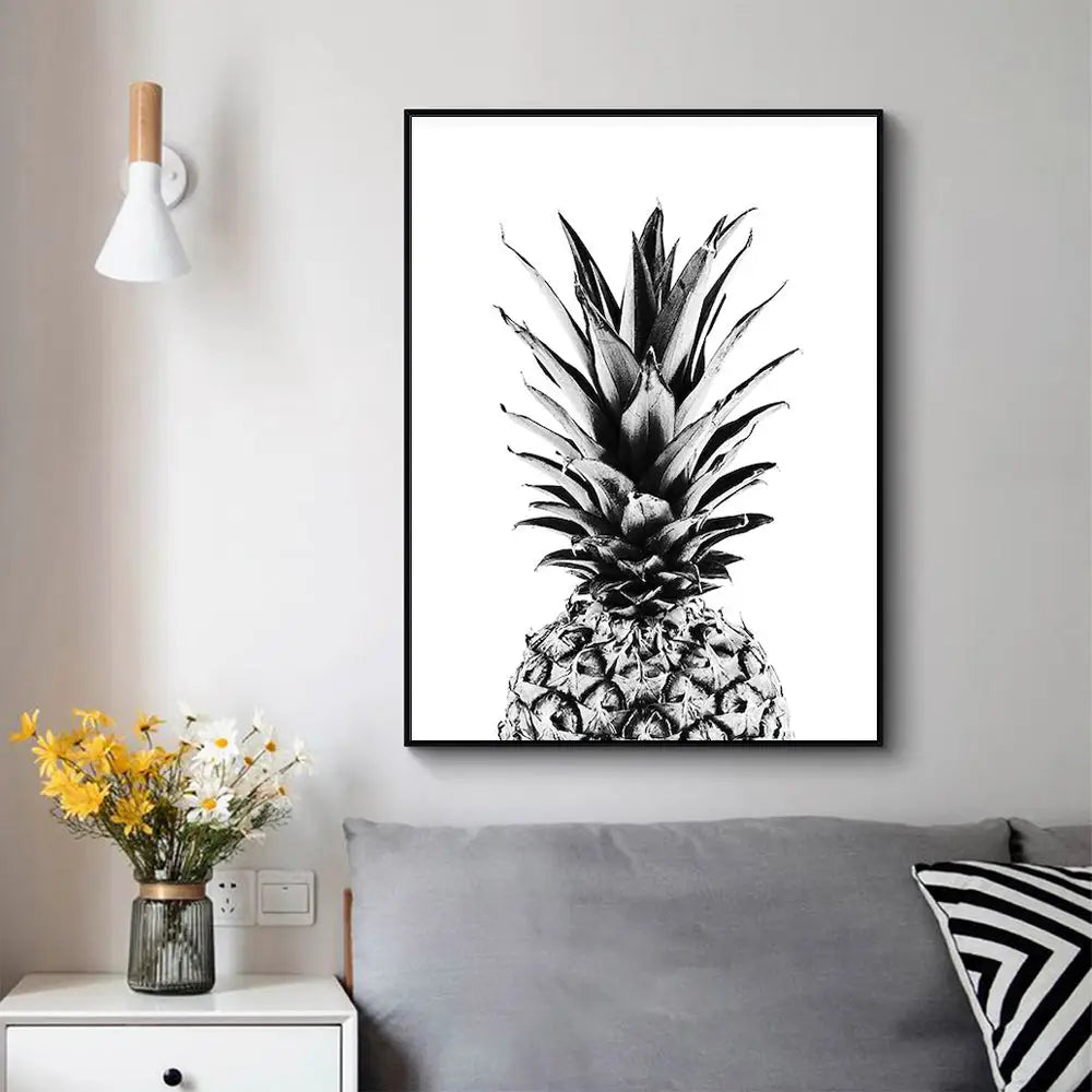 Wall Art 40cmx60cm Pineapple Black Frame Canvas - Home & Garden > Wall Art