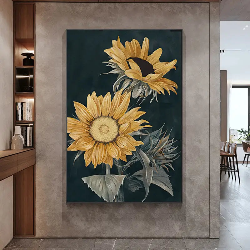 Wall Art 40cmx60cm Sunflowers Black Frame Canvas - Home & Garden > Wall Art